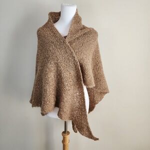 Mohair Blend Hand Knit Triangle Shawl Slub Boucle Wrap Scarf Oversize Earth Tone
